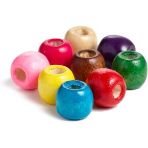 Round Painted Multicolor Barrel Wood Beads 12mm x 11mm Diameter 4mm Large Hole, 600