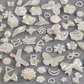 100pcs Spacer Beads for Bracelets White Pearl Beads for Jewelry Making Acrylic Beads Bracelet Beads Flower Leaf Butterfly Moon Star Heart Shell Bow Assorted Beads Bracelet Charms Pearls for Crafting
