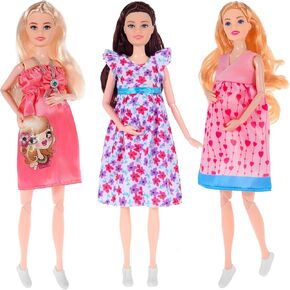 3-Pack 11.5 inch Pregnant Dolls - Fashion Dolls with Interchangeable Pregnant and Normal Bellies - Includes 3 Dolls, 3 Dresses, 3 Babies