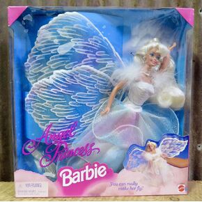 ANGEL PRINCESS BARBIE "Flying" DOLL w Glittery Gown & WINGS (1998)
