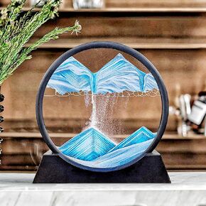 XIYUAN 7.5inch Moving Sand Art Picture 3D Round Glass Deep Sea Sandscape in Liquid Motion Display Flowing Sand Frame Relaxing Desktop Home Office Work Decor Art Gifts Toys (Blue)