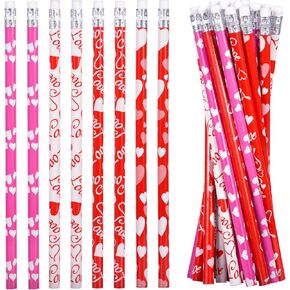 24 PCS Valentines Pencils Bulk Holiday Pencils with Top Erasers, 4 Styles (24 Count)