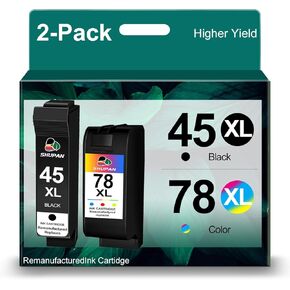 45/78 Black&Color Ink Cartriadge Replacement for HP 45 78 Combo Pack Work with Color Copier 180 Deskjet 1100C 1220C 930C 970C 990C 6122 PhotoSmart 1000 1100 Printer (1 Black, 1Tri-Color)