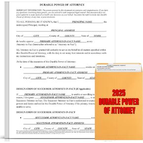 Zastic! 2025 Durable Power of Attorney Forms Kit - Comprehensive Power of Attorney Form for Financial, Legal, and Personal Use – Includes 3 Blank Durable Power of Attorney Forms, Guide, & Envelopes