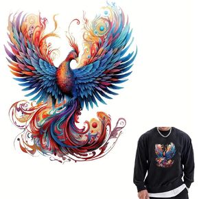 2pcs Vibrant Phoenix Floral Flower Leaf Iron On Transfers for T-Shirts, Clothing, DIY Crafts