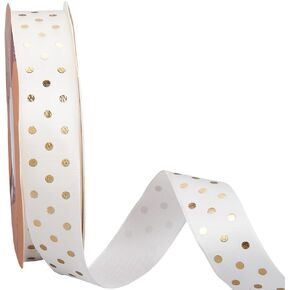 50 Yards 1 Inch Pink Polka Dot Printed Ribbon Single Face Gold Dots Print Polyester Satin Ribbons Bulk Roll with Spool for Sewing Making Crafts Gift Wrapping Wreaths Chritsmas Decor Supply