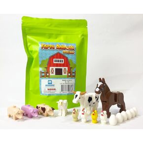 Brick Loot Farm Animal Toy Pet Pack, Toy Building Block Lego Minifigures Accessories, for Adults & Kids Age 6+, 100% Compatible with Major Brands, Cows, Chickens, Pig, Sheep, Eggs, Horses, 16 Pieces