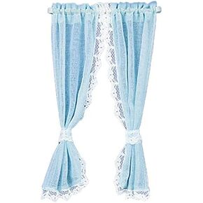 Melody Jane Dollhouse Blue Sheer Curtains on Rail Miniature 1:12 Scale Window Accessory