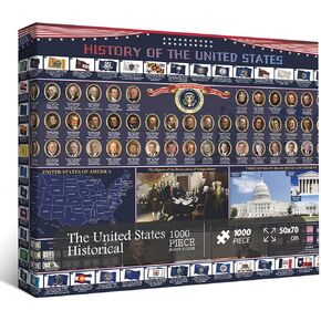 American History 2025 Jigsaw Puzzles 1000 Pieces, United States Puzzles for Adults Featuring USA Map, Presidents, Flag, American President Puzzle as History Home Decor
