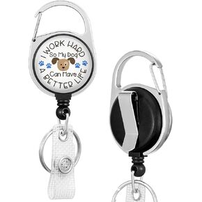 Jupswan Badge Reels Holder Retractable Keychain Heavy Duty with ID Clip for Key Card Name Tag Cute Funny Fun Cartoon Dog Pattern Work Office Key Retractor Leash Black Metal Carabiner Belt Clip ZJK538