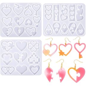 (3 Pack) Valentine's Day Earrings Molds, Heart Shape Resin Molds Love Theme Earring Resin Molds for Epoxy Resin for Women DIY Various Heart Earring,Keychains, Pendant