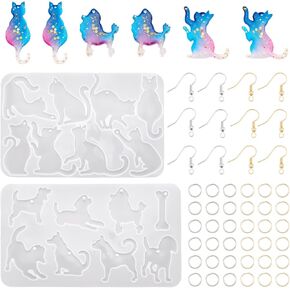 KISSITTY Cat Silicone Pendant Molds Dog Pet Theme Earring Pendant Making Resin Casting Molds for Women DIY Earrings Necklaces Bracelets Epoxy Resin Jewelry Decoration Making
