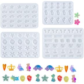 4PCS Cute Button Resin Mold Star Shark Strawberry Bow-Knot Silicone Keychain Mold Epoxy Fridge Decorative Earring Studs Resin Casting Ornament Mold for DIY Gift Making Crafts