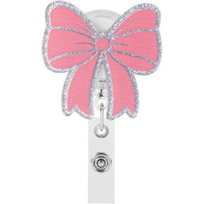Pink Bow Badge Reel Retractable, Cute Badge Holder with Alligator Clip Funny ID Badge Reel for Nurse RN LPN CNA Medical Assistant Worker Doctor Office Teacher Student Nursing Accessories