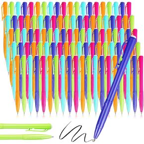 Meanplan 100 Pcs Ballpoint Pens Bulk Retractable Black Ink Pens 1mm Colorful Aesthetic Writing Supply for Journaling Note Home Business Office College Supplies, 5.7 x 0.4 Inch(Colorful,Simple Style)