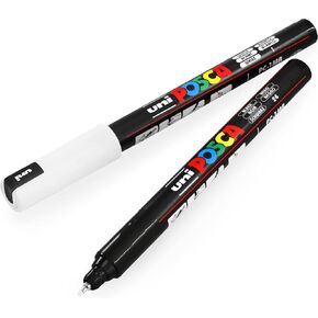 Posca Uni PC-1MR Art Paint Marker Pens - 0.7mm - Black and White - Pack of 2