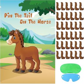 Hxezoc pin the tail on the horse for Kids Barge Horse Poster Party Games for Kids Birthday Party Party Supplies Supplies - 36 Tairs ملصقات