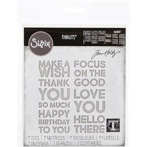 Sizzix Thinlits Die Set 7PK Bold Text #1 by Tim Holtz, 665847, One Size, Multicolor