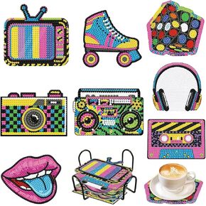8pcs 80s 90s ، أدوات الطلاء الفني للماس ، مع حامل رجعية في الثمانينيات من القرن الماضي ، تسعينات من القرن الماضي ، الهدايا الهيب هوب ، الفسيفساء الفسيفساء ، راينستون ، الحرف اليدوية للبالغين المصنوعة يدويًا مستلزمات الزخارف المنزلية