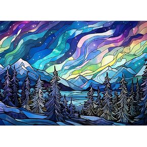 HEIBAGO Stained Glass Diamond Painting Kits for Adults, Complete Aurora Diamond Dots Set for Relaxation, Full Drill 5D DIY Diamond Art Kits, Great for Art Lovers and Gift Ideas, 16x12inch Canvas