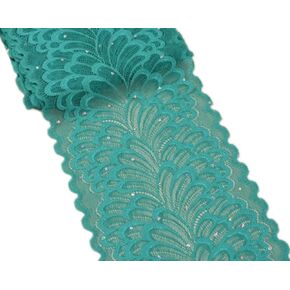 5 Yards Peacock Lace Ribbon with Sequins Stretch Floral Tulle Lace Trim Elastic Webbing Fabric Width 7 Inch for DIY Jewelry Making Craft Gift Wrapping Wedding Party Decor (Orange)