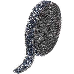 MECCANIXITY 2 Yard 13mm Crystal Rhinestone Diamond Hotfix Ribbon Bling Rhinestones Trim Roll Stickers for DIY Wedding Bridal Dress, Sewing,Phone Decor Blue