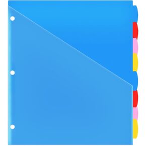 فواصل بلاستيكية من WOT I 8 علامات تبويب مع جيوب أمامية - 3 مجموعات، فواصل متعددة الألوان مع جيوب للمجلدات، 24 قطعة من فواصل علامات التبويب بألوان متنوعة