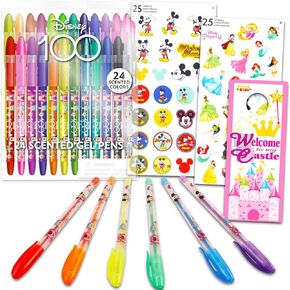 Disney Office Supplies Gel Pen Set - 24 Pc Disney 100 Gel Pens Party Favors Bundle for Kids, Women, and Men Plus Stickers | Disney Pens for Adults, Disney Gifts