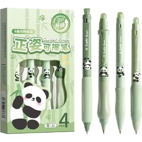 4 Pcs Erasable Retractable Pens Cute Panda Gel Ink Pens Soft Grip Pens 0.5mm Fine Point Pen Office School Pens Women Girls Boys Pens (Blue Ink-Panda)