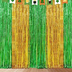 3 Packs St. Patrick's Day Foil Fringe Curtains, St Patrick's Day Party Decorations, 3.3 x 6.6 ft Photo Booth Prop, Green Gold Streamer Backdrop for Irish Birthday Decoration