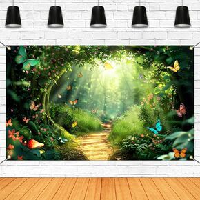 Mocsicka Enchanted Forest Banner Backdrop Fairy Magic Forest Party Decorations Banner Banner for Kids Girls Wonderland الخلفية للتصوير الفوتوغرافي (الأخضر ، 70.8 × 43.3 بوصة)