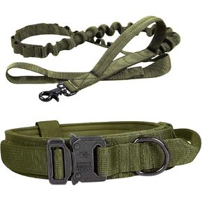 Tactical Dog Collar Set, Adjustable Tactical Dog Collar and Leash Set Combo with Control Handle and Quick Release Metal Buckle for Medium Breed Dogs Daily Training and Walks, Army Green