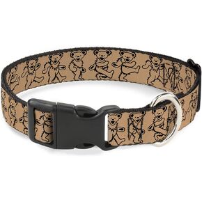 Dog Collar Plastic Clip Dancing Bears Tan Black 11 to 17 Inches 1.0 Inch Wide
