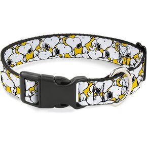 Peanuts Worldwide LLC Pet Collar, Dog Collar Plastic Buckle, Peanuts Snoopy Pose Stacked Yellow, 11 to 16.5 Inches 1.0 Inch Wide