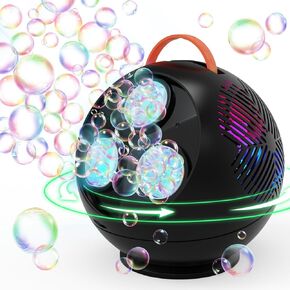 Bubble Machine Automatic Spherical Bubble Blower for Kids Rechargeable Portable LED Lights with 3 Speed Levels,Blow 30000+ Bubbles/Min Auto Rotating 45°/360° Toy for Birthday Wedding (Crackle White)