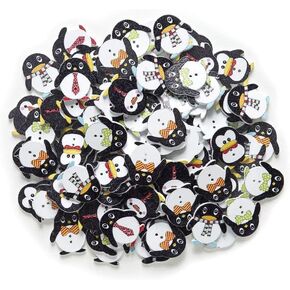 50Pcs Black and White Novelty Penguin Shape Wooden Buttons,Cute Sewing Buttons Craft Buttons for DIY Sewing Handmade Project Fasteners Sewing Notions and Supplies