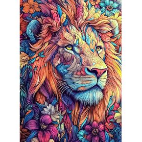Lxmsja Colorful Lion Diamond Art Kits for Adults, Flower DIY Full Drill Diamond Painting Kits for Beginners, 5D Gem Art Crafts for Adults, Home Wall Decor 12x16 inch