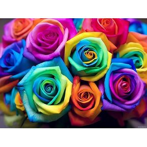 HMDIIMGE Rainbow Colored Roses Diamond Painting Kits, Flower Rose Diamond Painting, Full Round Diamond Art Kits, Home Wall Decor 12x16 inch