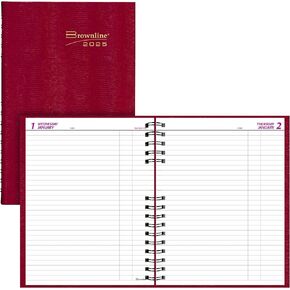 Brownline® 2025 CoilPro™ Daily Planner, Untimed Journal, 12 Months, January to December, Twin-Wire Binding, 10.125" x 7.875", Bright Red (C550C.RED-25)