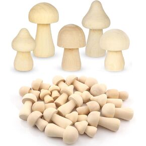 Gbivbe 40 Pieces Unfinished Wooden Mushroom, 5 Sizes of Natural Mini Wood Mushrooms for Arts and Crafts Projects Decoration, DIY Paint Color