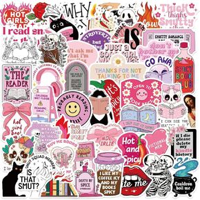 50Pcs Bookish Witchy Stickers Pack for Kids Love Reading Stickers for Teens Adult and Witchy Bookworm Funny Bookish Waterproof Vinyl Decals Laptop Book Water Bottle Phone Stickers (Purple B)