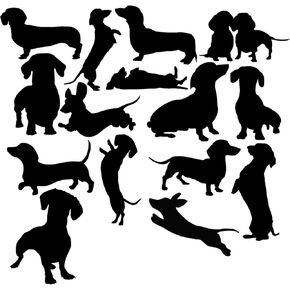 Pet Dog Dachshund Silhouette 15 Cute Stickers Pack - Sausage Dog Gifts - Car Bumper Sticker - Light Switch Sticker - Wall Decal - Dachshund Gifts - Scrapbook Stickers (Small, Black)