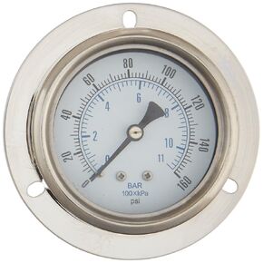 PIC Gauges 214D-254D Front Flanged Panel Mount Dry Pressure Gauge w/ SS Case/Removable Bezel, Brass Internals, Glass Lens, 2.5" Dial, 0/60 psi Range, 1/4" Male NPT