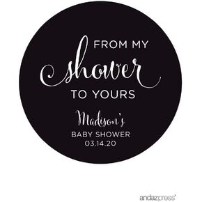 Andaz Press Baby and Bridal Wedding Shower Round Circle Label Stickers, from My Shower to Yours, Floral Roses, 40-Pack
