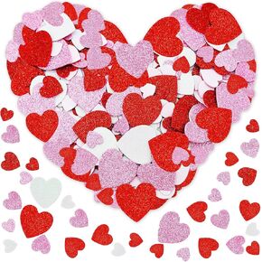 300 Pieces Valentine's Day Red Pink White Glitter Heart Foam Stickers - Assorted Love Heart Shape Foam Stickers Self-Adhesive for Crafts Valentines Day Wedding Bridal Decorations