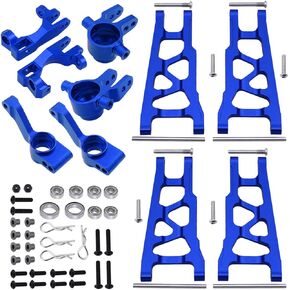 HobbyPark Aluminum Steering Blocks Caster Blocks C-Hubs Stub Axle Carriers and Alloy Suspension Arms Set (Front & Rear) for 1/10 Traxxas Slash 4x4, Replacement of 6837 6832 1952 3655x (Red)