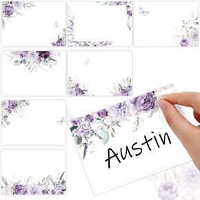 80Pcs Floral Butterfly Name Tag Sticker Watercolor Purple Flower Nameplate Decal Blank Self-Adhesive Name Label for Spring Home Classroom Student Desk, 8 Designs
