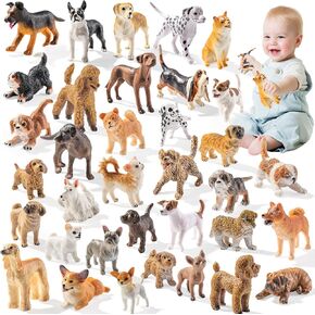 36PCS Realistic Dog Figurines Toy Set, Hand Painted Emulational Mini Plastic Dogs Animal Puppy Figures Toys for Kids Ages 3-5 5-7, Cake Topper Easter Eggs Birthday Gift for Boys Girls