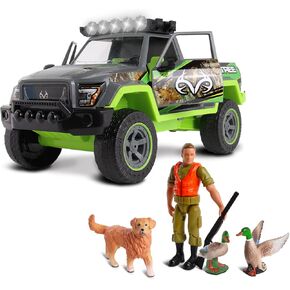 NKOK Realtree 1:18 Scale: Duck Hunting Playset - 6 Piece Friction Powered Lights & Sounds Truck, Realtree Camo, Duck Hunting #21722, Officially Licensed, for Kids Ages 3+
