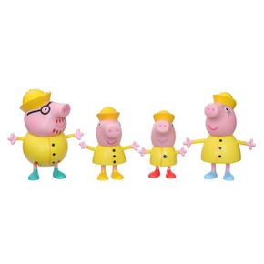 Peppa Pig Peppa’s Adventures Peppa’s Family Rainy Day Figure 4-Pack Toy - Includes 4 Pig Family Figures in Raincoats, Ages 3 and Up